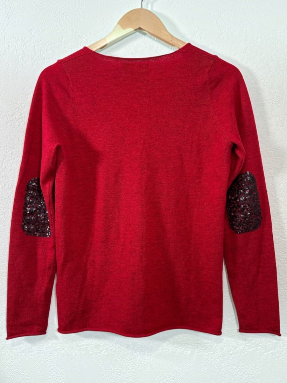 Zadig & Voltaire Red V-Neck Wool Cashmere Elbow Patch Sweater Pullover Top XS